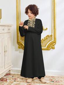 Tween Boy Patterned Collar Long Sleeve Shirt - Black - View 5