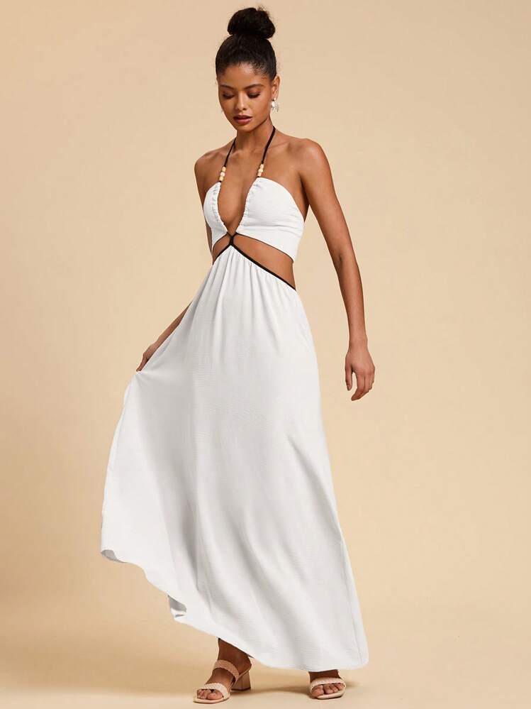 Travachic 女士镂空后背性感吊带连衣裙 - 白色 - 查看 5