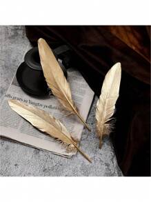 SHEIN 10 件 6-8 英寸手工金色羽毛天然鹅毛适用于 DIY 工艺品婚礼装饰角色扮演天使翅膀仙女工艺品 - 彩色 - 查看 16