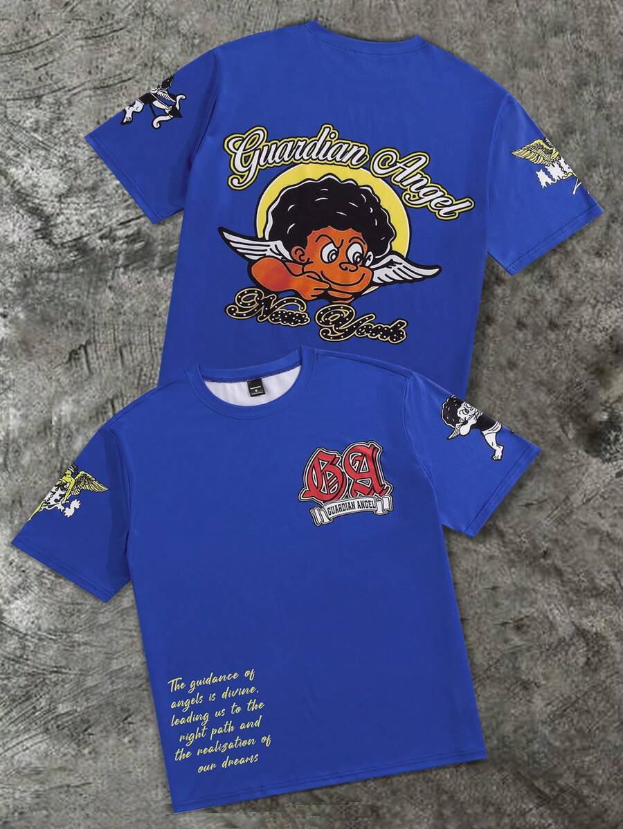 PAVTROS 男士圆领短袖印花休闲上衣，简约，男士时尚 T 恤，男士街头潮流衬衫 - 彩色 - 查看 1