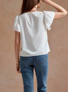 Écloséra 女士休闲 V 领花卉荷叶边袖宽松衬衫 - 彩色 - 查看 2