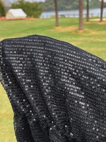 SHEIN EZwear Plus Size Women Sequin Ruched Elegant Skirt - Black - View 3