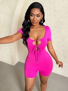 BamGleam Solid Color Skinny Jumpsuit, Simple & Fashionable, Suitable For Summer - Hot Pink - View 4