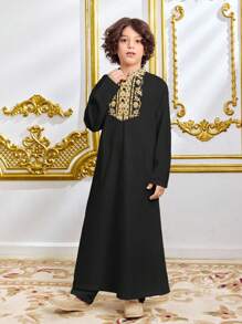 Tween Boy Patterned Collar Long Sleeve Shirt - Black - View 3