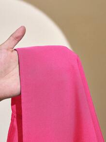 Slaydiva Summer Holiday Loose Short Sleeve Shirt With Collar And Front Pocket, Button Closure And Straight Leg Jumpsuit Set - Hot Pink - View 7