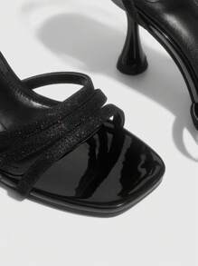 Square-Toe, Slim Heel, New Stylish Peep-Toe, Elegant & Versatile Ladies High Heel Sandals For Christmas - Black - View 4