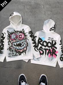 Manfinity EMRG Men's Casual Simple Stylish Hoodie, Everyday Wear Graffiti Colorful Rapper Long Sleeve Hoodie, For Friends, Husband, Boyfriend Gifts, Graffiti Hoodies, Graphic Hoodies, Streetwear Hoodies, Cartoon Hoodies - White - View 1