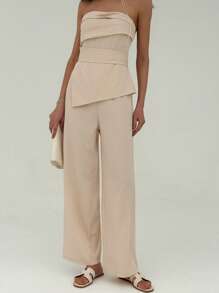 Aloruh Women's Minimalist Office Commuter Sleeveless Jumpsuit With Train Long Pants