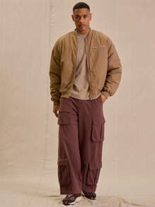 Musero Men Lightweight Zip Through Pocket Detail Ribbed Cuffed Bomber Jacket - Brown - View 5