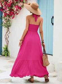 Vivid Eden 女士度假无袖连衣裙 - 玫紅色 - 查看 2