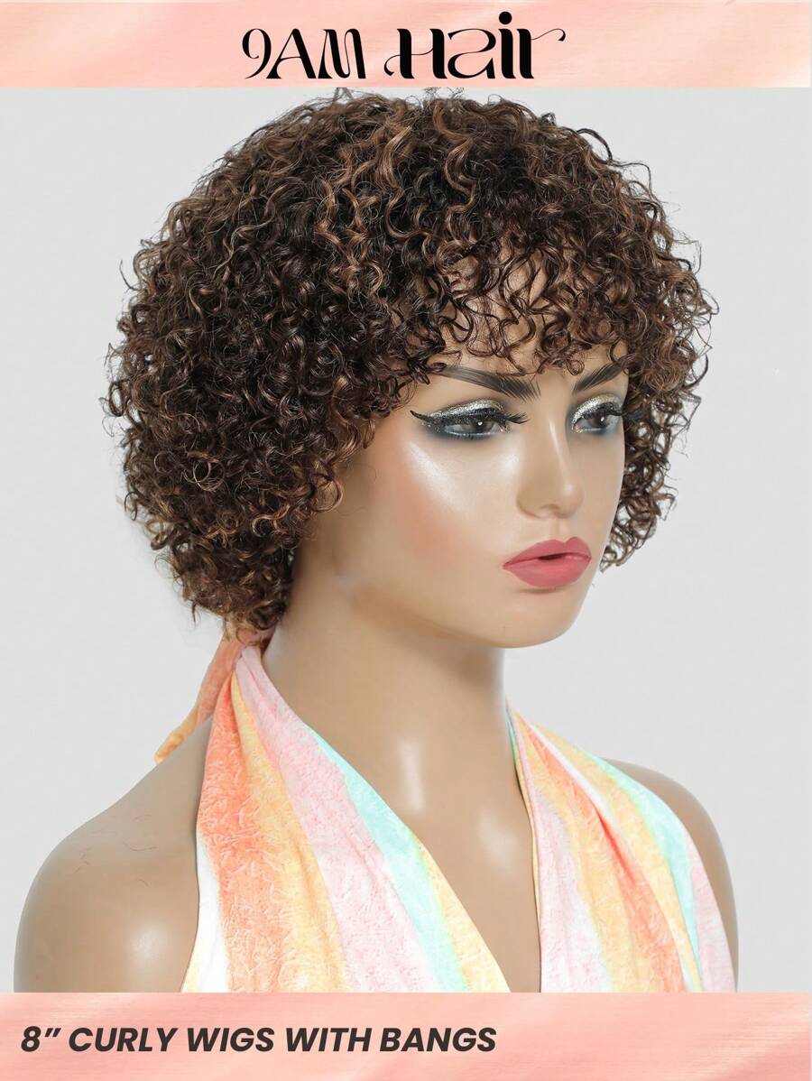 女士短卷发真人发假发，挑染3/30色真人发假发，机织假发 - S3/30 - 查看 1