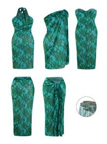 Swim Oasis Bata kimono holgada de talla grande con estampado floral aleatorio, versátil para cubrir en la playa en vacaciones de verano