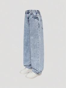 Streecool Tween Girl Fashion Loose Straight Leg Pants Versatile Design For Girls - Light Wash - View 4