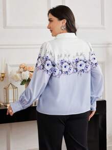 Modelyn Plus Size Elegant Floral Print Blouse For Autumn - Multicolor - View 2