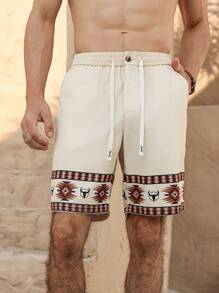 Manfinity RSRT Men's Simple Lace-Up Front Button Pocket Print Casual Shorts - Apricot - View 3