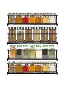 1 件/2 件/4 件黑色/银色金属调料架，无钻孔标记壁挂式或螺丝安装，节省空间的调料罐支架，用于橱柜门/墙壁储存香草和香料，坚固耐用，可容纳 6-8 个调料罐，承重高达 10 公斤，非常适合厨房、浴室、圣诞节、复活节 - 彩色 - 查看 13