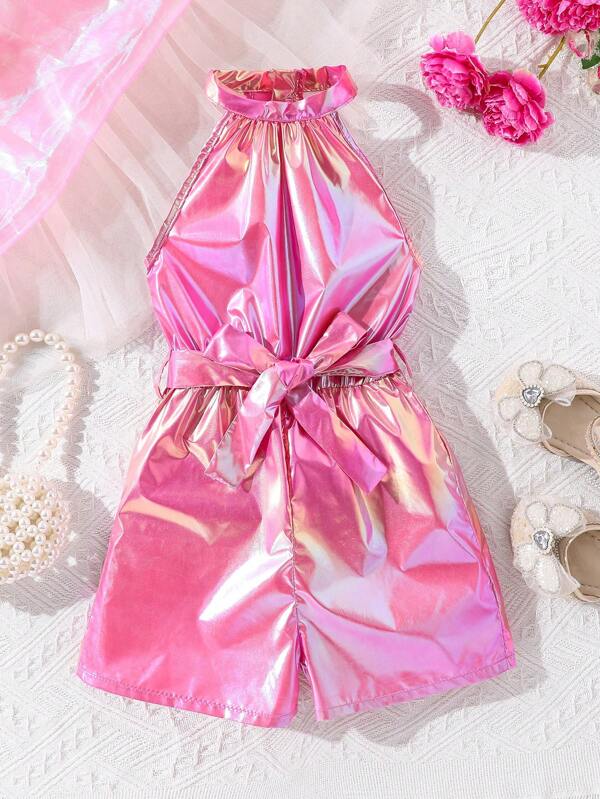 SHEIN Mono informal holográfico para niñas jóvenes, apropiado para salidas, fiestas, vacaciones, verano