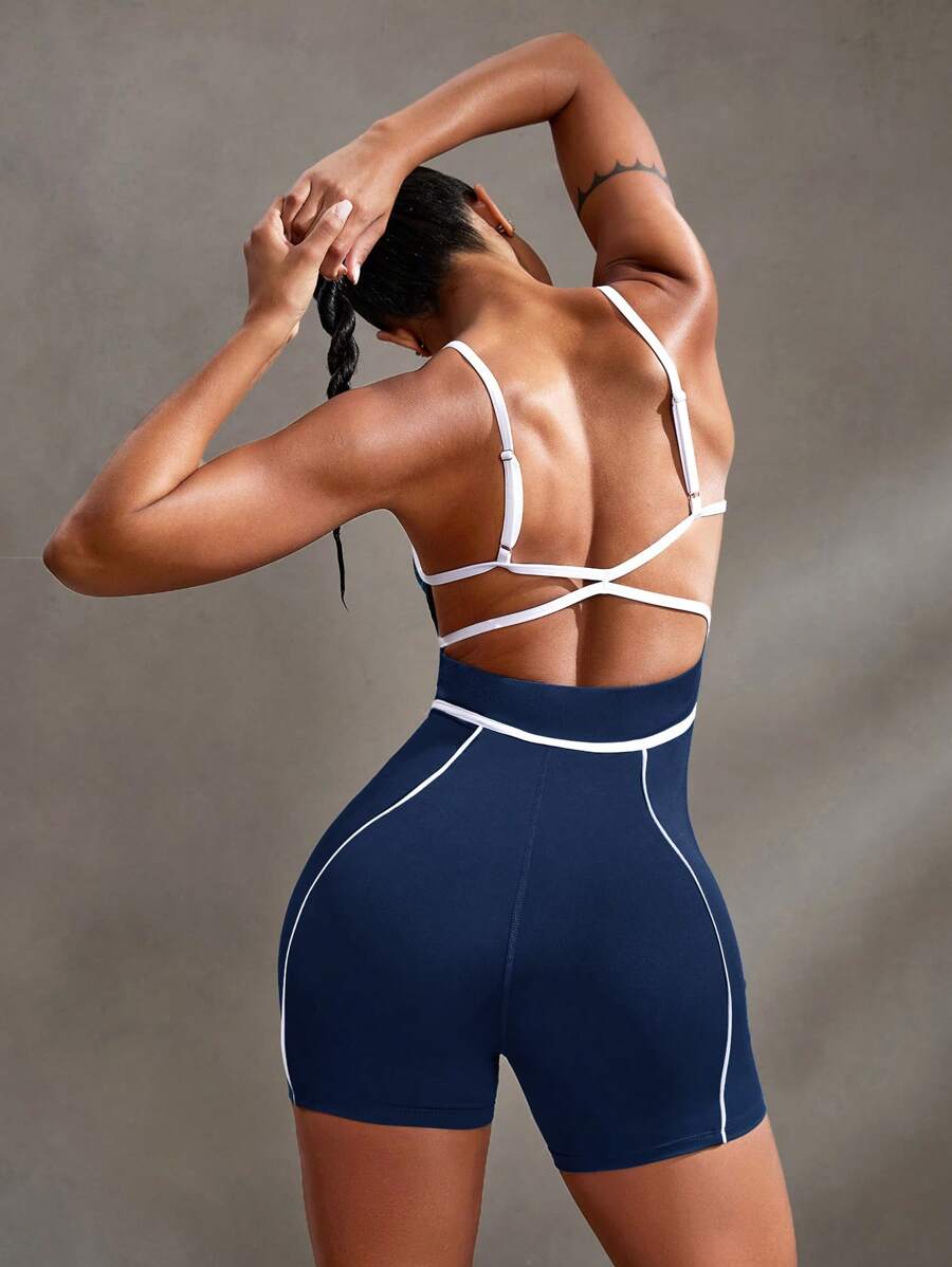 Powerista 女士交叉后背休闲健身连体裤 - 藏蓝色 - 查看 1