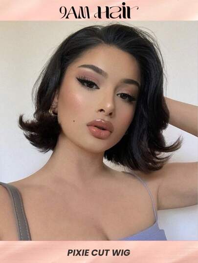 Short Bob Wig 5x6 Lace Closure Wigs Pixie Cut Wig Human Hair Natural Black Color