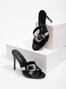 Cuccoo CUCCOO GRLICON Women's Sexy Fashion Metal Buckle Decor Pointed Toe Slim High Heel Casual Versatile Mule Style Green High Heel Sandals