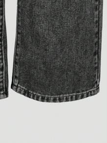 Girls' Grey Fashionable Casual Loose Wide Leg Washed Jeans With Rhinestone Decor - Dark Grey - View 5