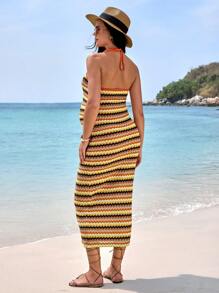 SHEIN Vestido de maternidad entallado sin espalda a rayas casual de vacaciones