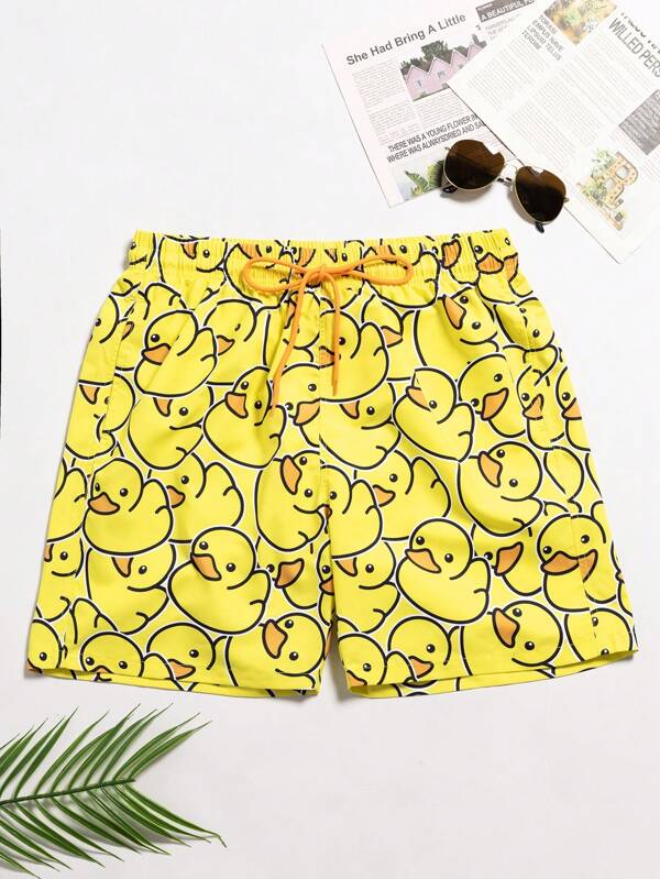 Surfspeed Men's Yellow Duck Print Beach Shorts Men Swim Trunks,Hawaiian