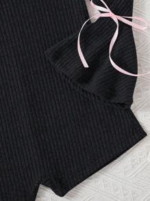 SHEIN Elladie kids Mono de niña con mangas de campana y lazo - Negro - Ver 5