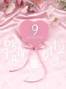 SHEIN 1 Set Heart-Shaped Baby Monthly Milestone Signs Pink Acrylic 3D Monthly Milestone Cards One Month Baby Sign Newborn Photo Props - Dusty Pink - View 5