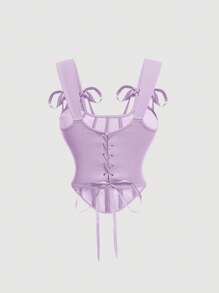 SHEIN MOD Bow Front Tie Back Lilac Corset Tank Top, Holiday, New Year's Eve, Tank Top For Going Out, Thanksgiving - Lilac Purple - View 2