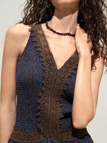 Arave Women's High-Quality Lace Splicing V-Neck Sleeveless Dress, Suitable For Vacation And Commuting,Summer Outfits For Women,Dresses For Women,Vacation Outfits Woman,Summer Dress,Beach Outfits For Woman,Floral Dress,Sundress - Navy Blue - View 2