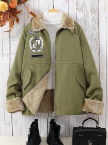 Jugendliche Lässige Minimalistische Patchwork Fleece Jacke