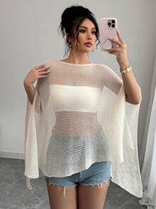 Chiquease Cardigan cu șal de protecție solară din tricot, cu design largi, pentru femei, croială relaxată, subțire, primăvară/vară