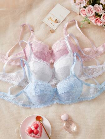 DesireSculpt 3 st/set Enkel design Kvinnor Underwire Underwear BH, Sexig Spets Fransk Romantisk Underkläder BH
