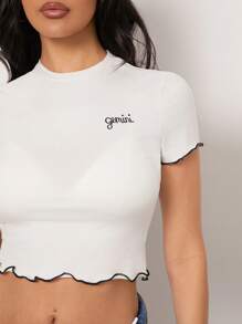 SHEIN Unity Top Spring Astrology Gemini Embroidered Stretch Baby T Shirt Summer Festivals Casual Every Day Comfortable Cotton Constellation Stars Gift Birthday - Beige - View 5