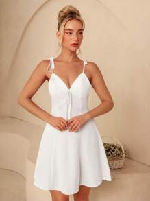 Glamine Elegant Solid Color Backless Tie-Strap Summer Dress
