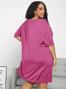 SHEIN CURVE+ Plus Size Music Festival Floral Print Drop Shoulder T-Shirt - Hot Pink - View 2