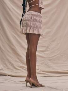 MUSERA Ruched Linen Look Mini Skirt Summer Holiday Vacation Cute Elegant Party - Baby Pink - View 4