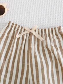 Cozy Pixies 男婴彩色条纹弹力腰休闲舒适裤，百搭 - 棕色 - 查看 4