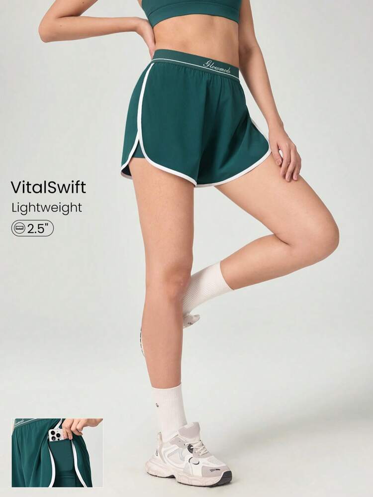 Tennis Get In Motion Layered Side Slit Contrast Waistband Trim Shorts With Built-In Shorts Medium Impact Running Training Workout Gym