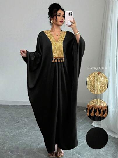 Elenzga Drop Shoulder Linen Mandarin Collar Long Dress