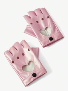 SHEIN ICON 1 Pair Women's Cute Y2K Heart-Shaped Fingerless Gloves, Suitable For Night Club, Casual, Concert/Festival - Pink - View 2