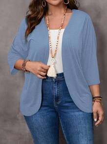 EMERY ROSE Plus Size Vacation Casual Solid Color Teacher Fall Coat - Baby Blue - View 4