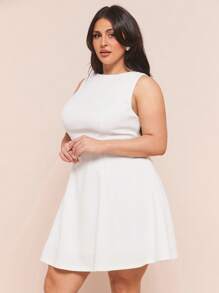 SHEIN BAE 大码女式优雅粉色缎面不对称肩部镂空系带连衣裙，适合派对、鸡尾酒会、正式场合、浪漫约会、婚礼/伴娘/鸡尾酒会/宴会/母亲节/妈妈/母亲/妈妈/妈妈/母亲节/妈妈/妈妈/母亲节礼物、毕业礼服、女士生日礼服 - 白色 - 查看 7