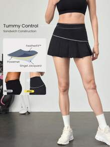 GLOWMODE 凉爽感觉收腹不对称裙子，内置短裤侧袋，防滑握把，网球高尔夫健身房日常休闲 - 黑色 - 查看 2