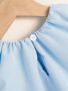 Vestido de tirantes blanco elegante, lindo y dulce para niñas pequeñas, de verano - Azul - Ver 5
