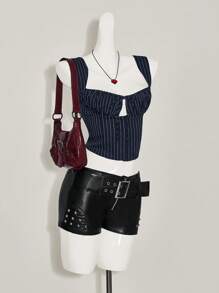 SHEIN ICON Women's Y2k Office Wwomen Outfits Casual Tie Front Striped Wide Strap Tank Top For Everyday Wear