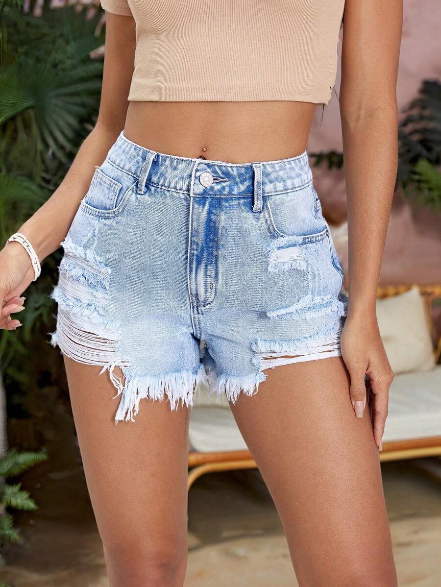 Breezaya Women Distressed Denim Shorts, Casual Fashion Style, Suitable For Summer