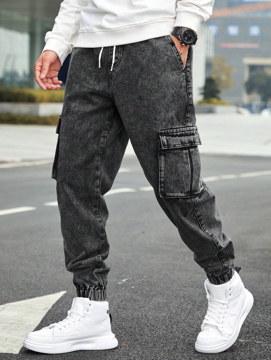 Manfinity Homme Men's Simple Fashionable Denim Jeans Suitable For Summer - Grey - View 1