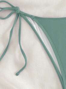 SHEIN Swim Women's Solid Color Sexy Bikini Bottom For Summer Beach - Green - View 3